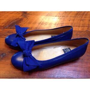 Vtg Maraolo Coca Blue Glove Leather Grosgrain Bow Ballet Flats Italy 5.5 36.5